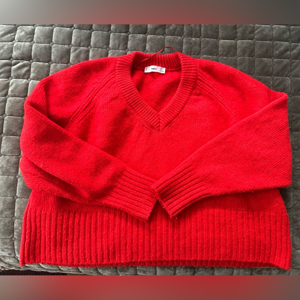 Mango red boxy cropped sweater